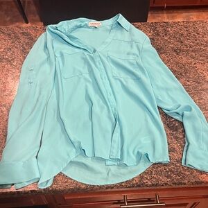 Express Women's Light Blue Button-Up Blouse